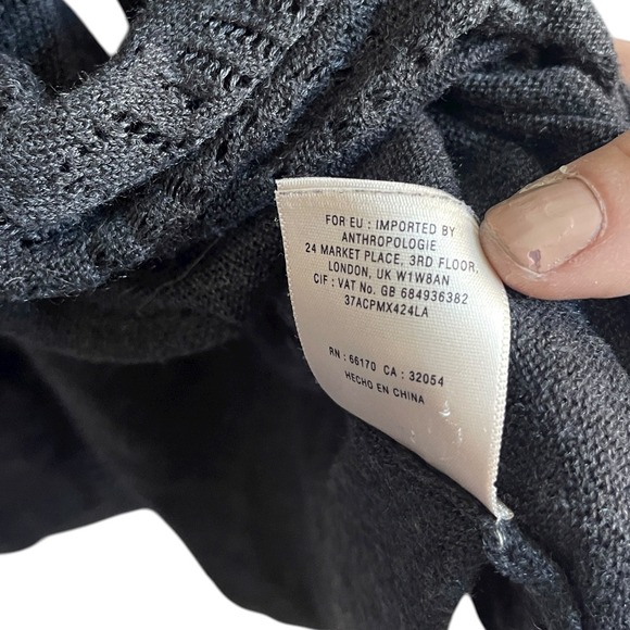 Anthropologie Knitted & Knotted Boho Gray Pom Cardigan Sweater M - Picture 5 of 8